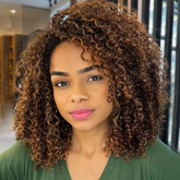 TT Hair Side Part Short Curly Wigs Highlight Brown Machine Made Glueless Human Hair Wigs for Beginners